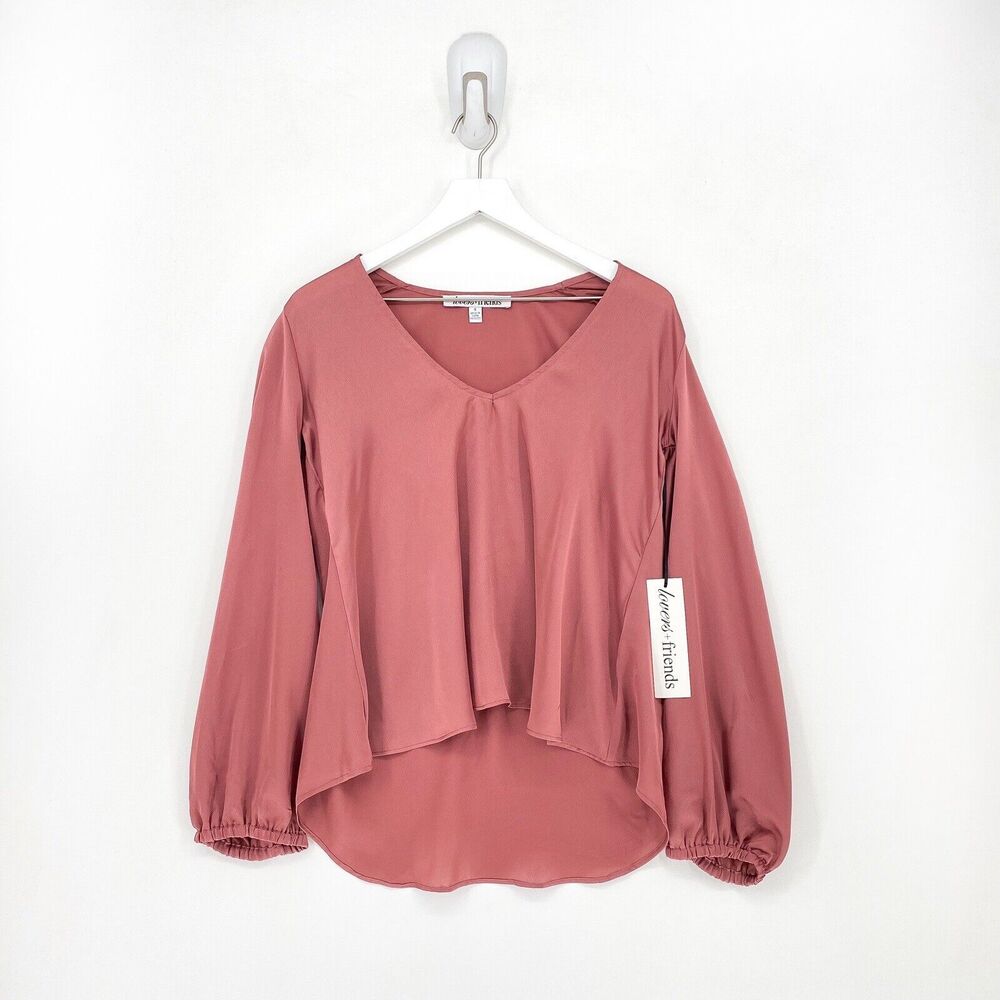 Lovers + Friends Women S Blouse Pink Mauve V Neck Long Sleeve Polyester NEW
